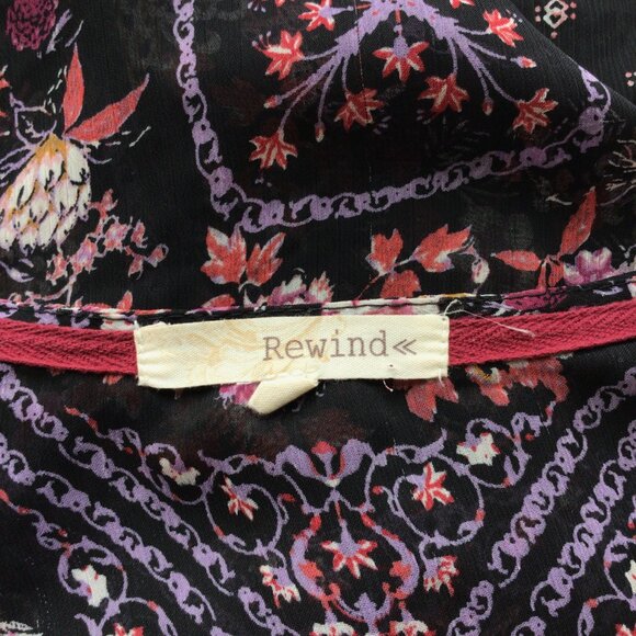 Rewind Black Sheer Floral Print Kimono Style Boho Jacket - Picture 5 of 5